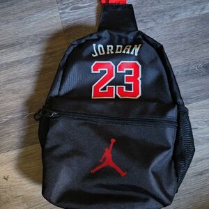 Jordan Black Backpack Crossbody with Red Accents
